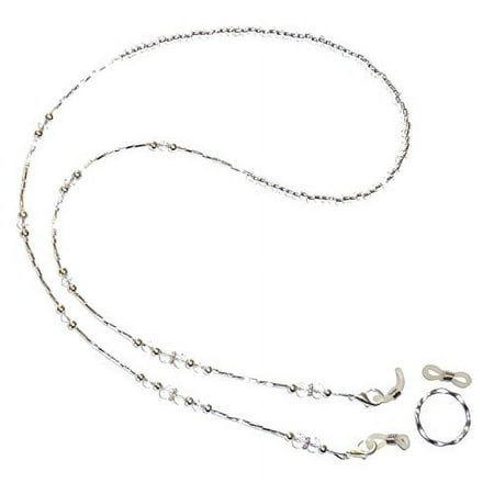 White Crystal Beaded Eyeglass holder comes with a ring and extra rubber loops