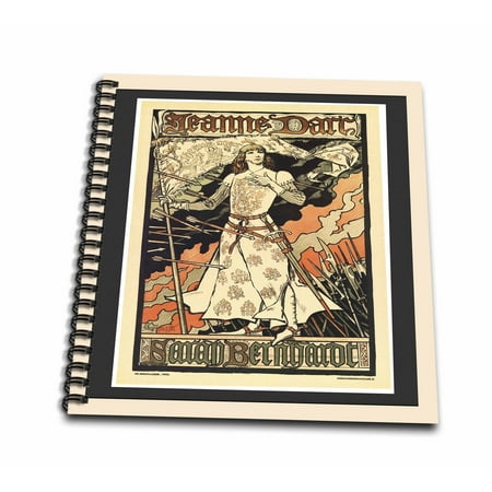 3dRose Joan Of Arc Art Nouveau Poster In Peach n Black Frames - Drawing Book 8 by 8-inch