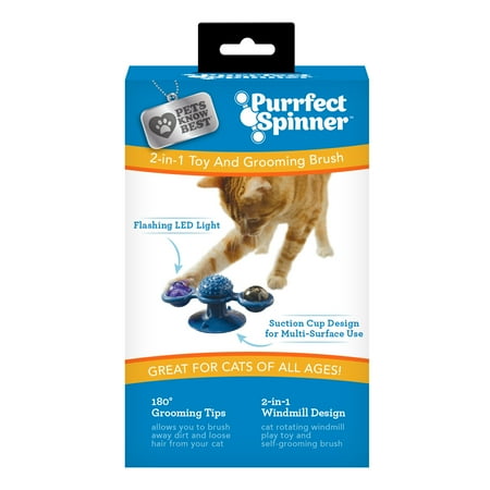 Pets Know Best As Seen on TV Purrfect 2-in-1 Spinner Windmill Toy & Grooming Brush  Lights up  Blue