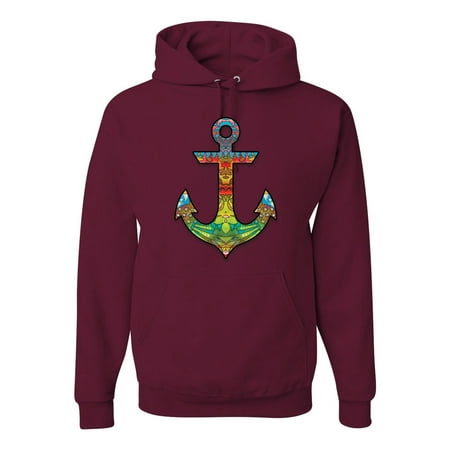 Trippy Mandala Nautical Colorful Mosaic Anchor | Mens Fashion Hooded Sweatshirt Graphic Hoodie  Maroon  2XL