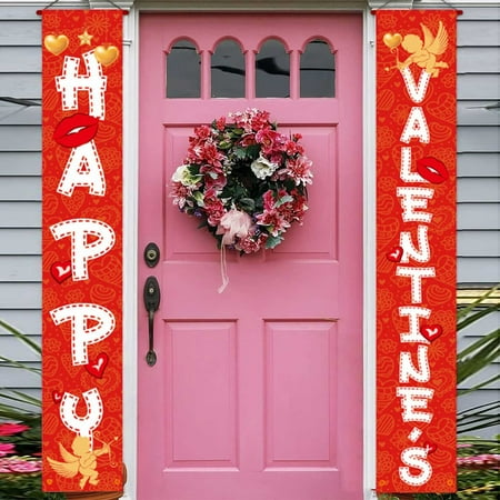 OVINYER Valentine s Day Door Hanging Flag Festival Home Decor Party Decoration Props Love Pattern Door Flag