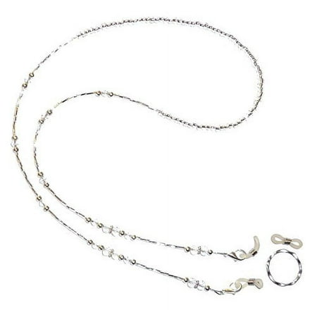 White Crystal Beaded Eyeglass holder  comes with a ring and extra rubber loops