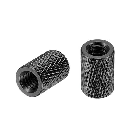 1/4-20 x 10mm x 15mm Aluminum Alloy Hand Screw Nuts Diamond Knurl Knurled Camera Tripod Pass Hole Nut Black 2 pcs