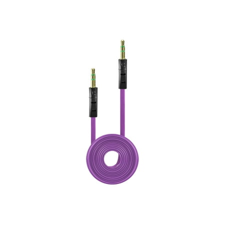 Tangle Free Flat Wire Car Audio Stereo Auxiliary Aux Cord Cable Adapter for Samsung Eternity II A597 - Purple