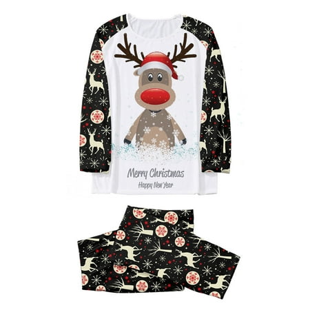 Spftem Christmas Family Matching Outfits Pajama Set Long Sleeve Deer Printed Christmas Pajamas For Family