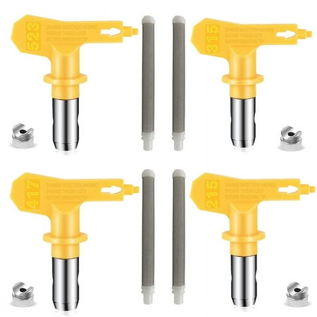 4 Pieces Reversible Airless Paint Sprayer Nozzle Tips and 4 Pieces Airless Filter Replace Parts (215 315 417 523)